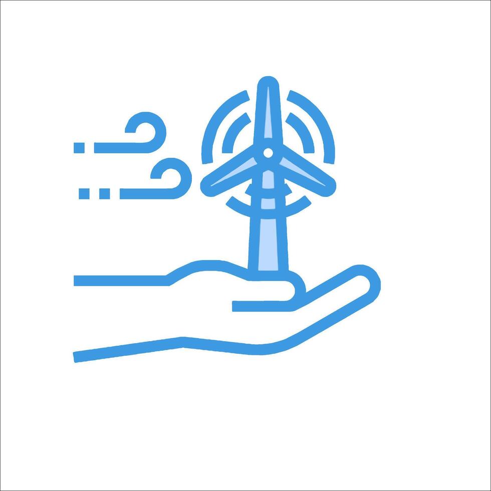 A hand holding a wind turbine and a cloud vector