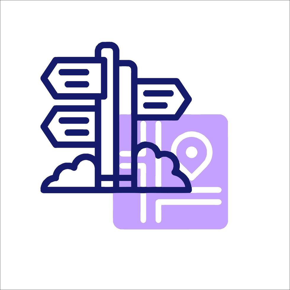 A line icon of a map and a sign pointing to a location vector