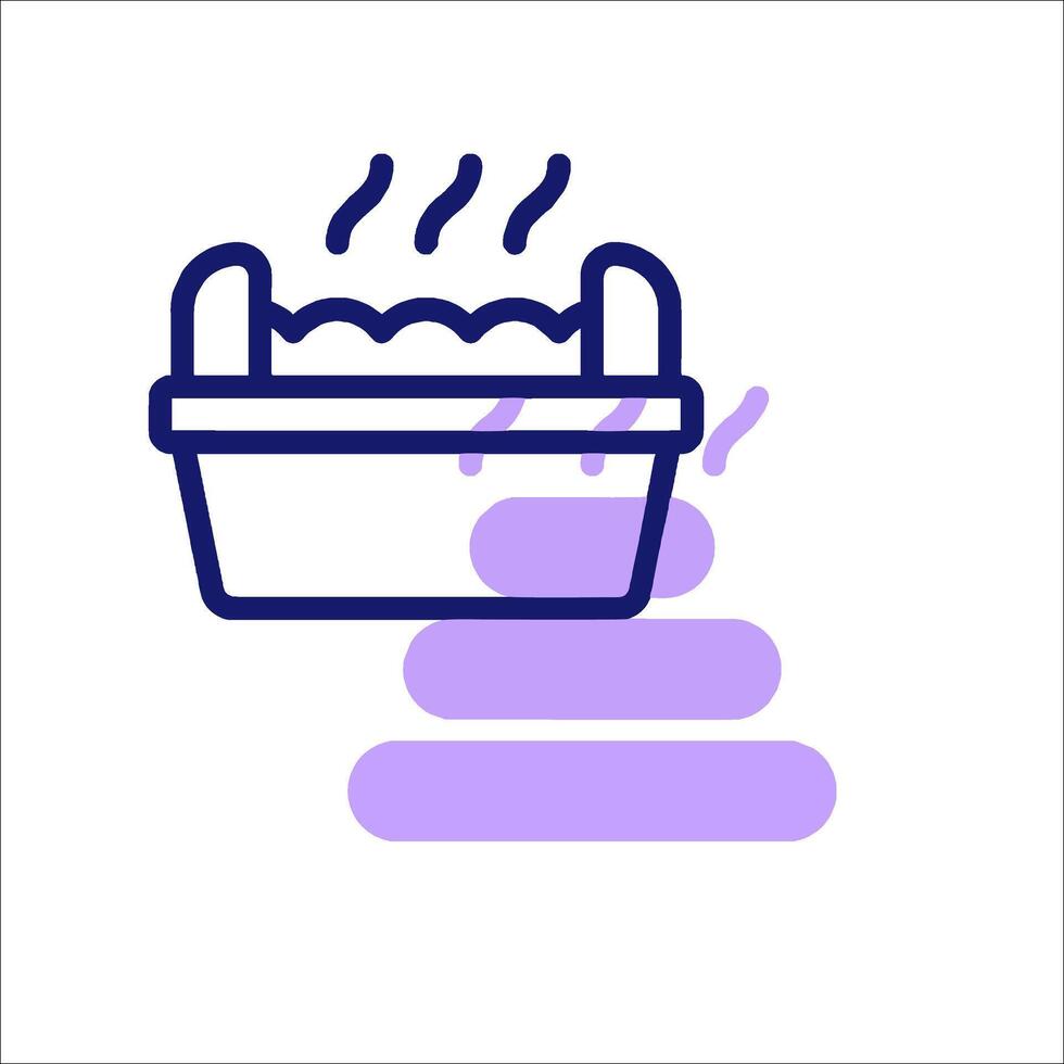 A purple icon of a bathtub with a bucket of water vector