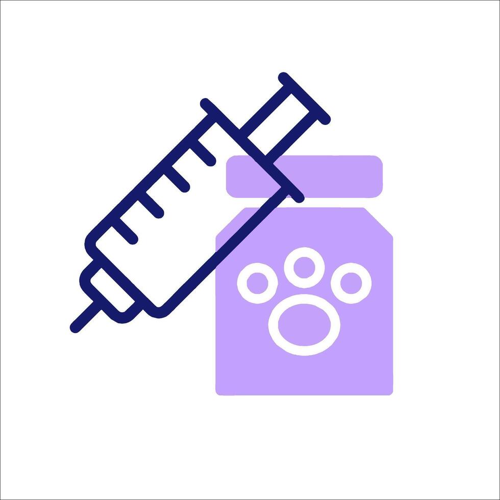 A syringe and a bottle of medicine with a paw vector