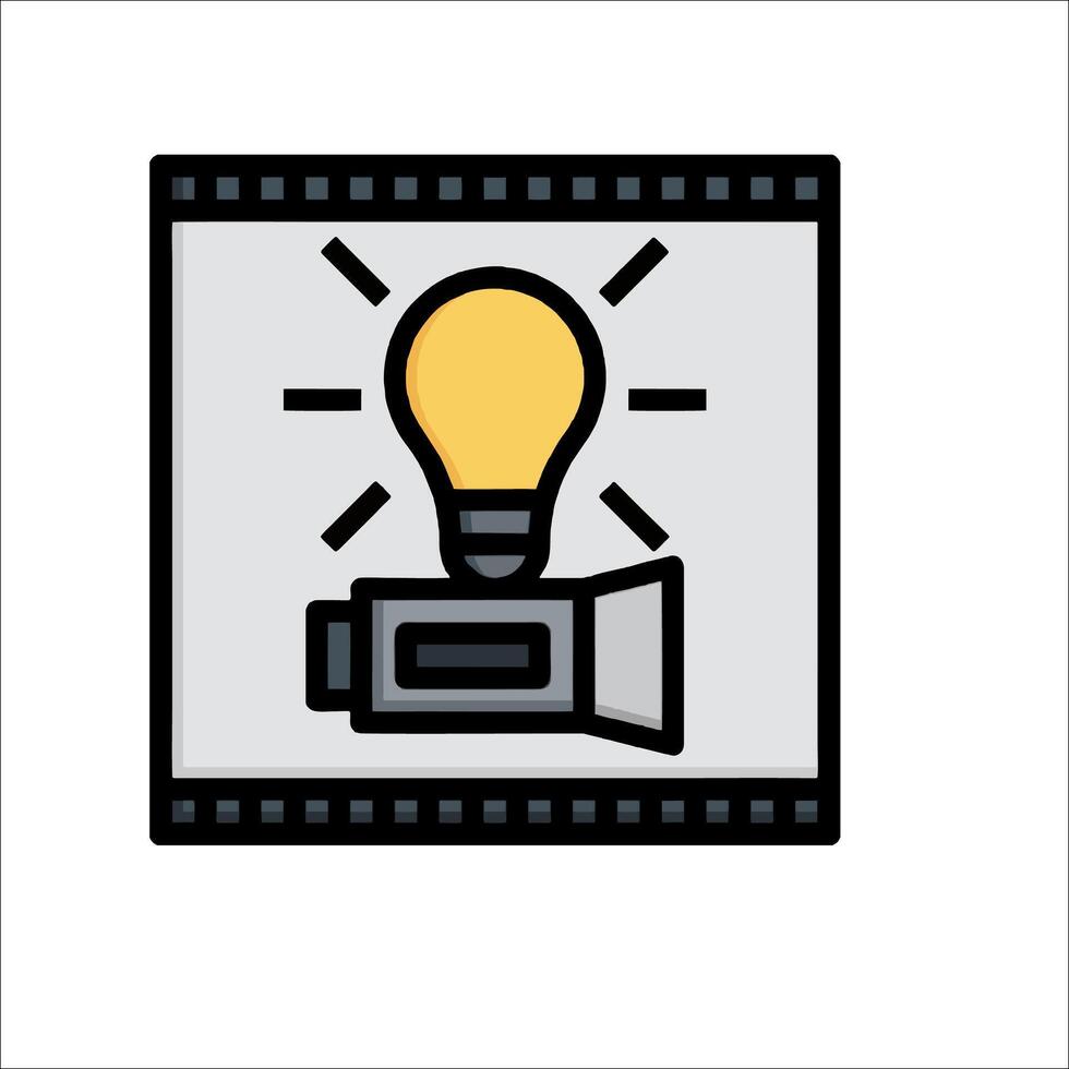 camera icon with light bulb on top of film strip vector