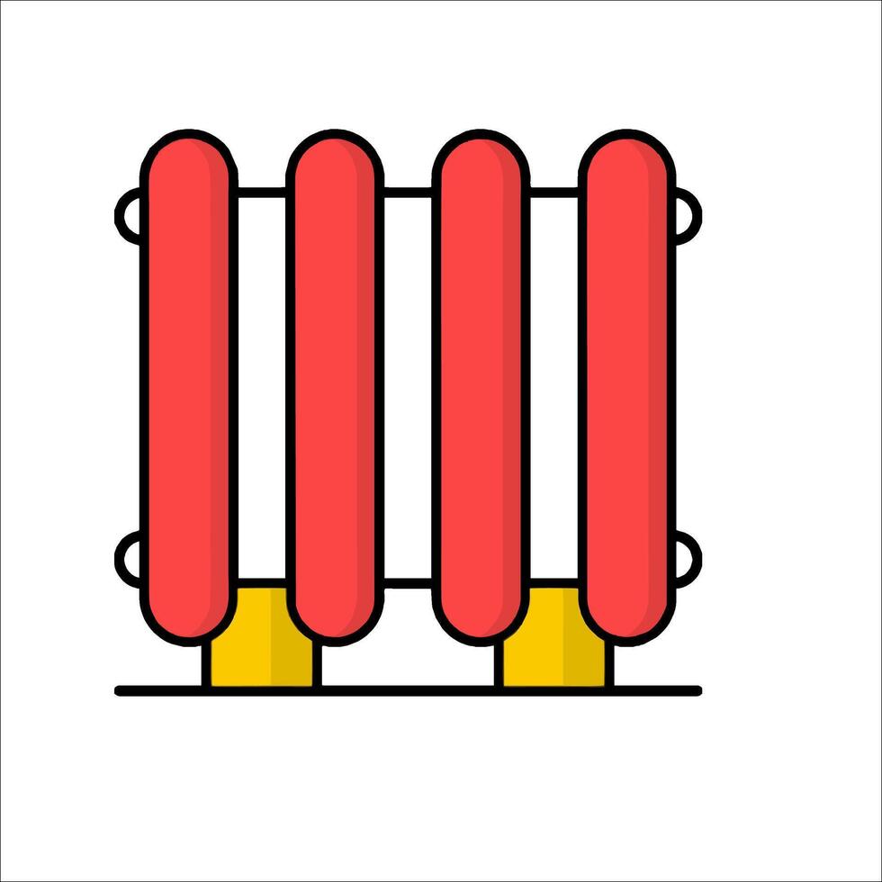 A red and yellow radiator with four pipes on it vector