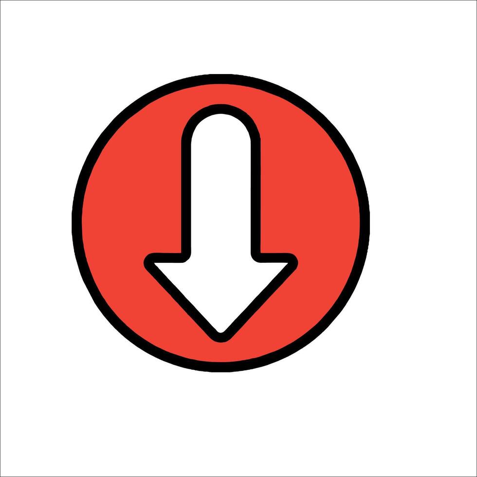 A red arrow pointing down in a circle vector
