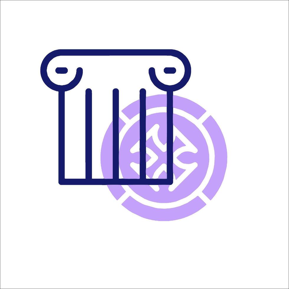 A purple icon of a column with a circle around it vector
