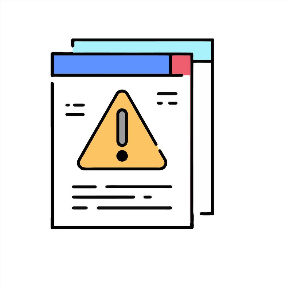 A warning icon with a yellow exclamation mark vector