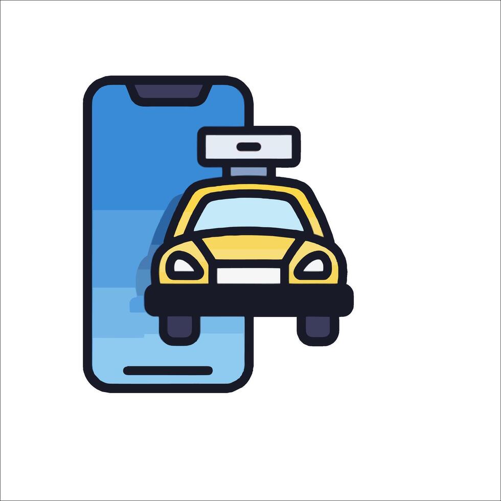 A taxi cab is sitting on top of a phone vector
