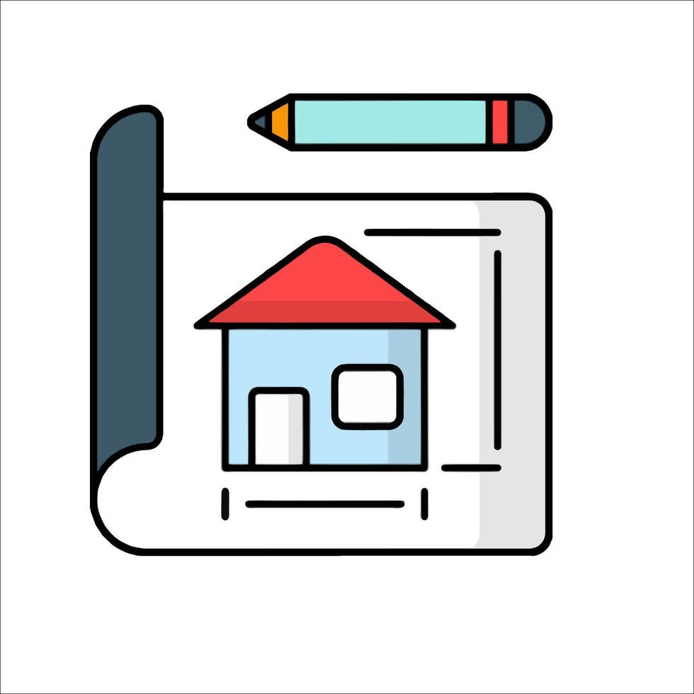 A house and pencil on a piece of paper vector
