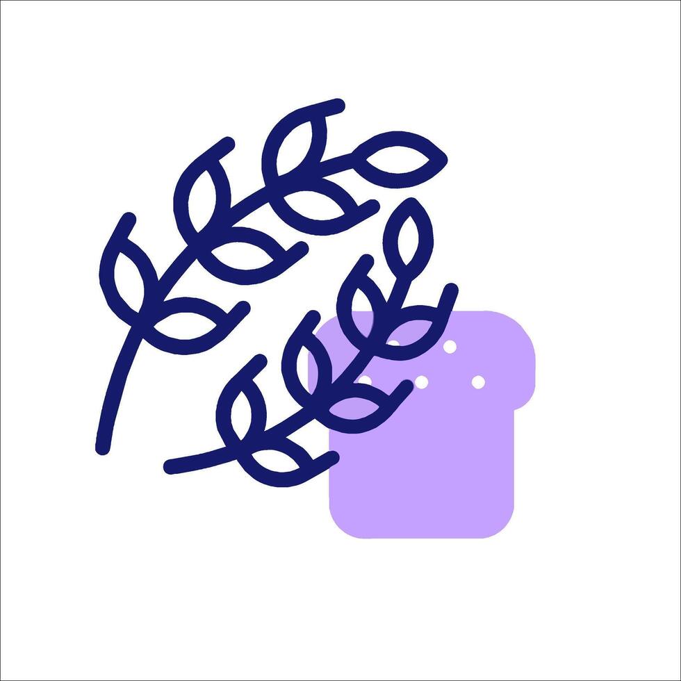 A purple icon with a loaf of bread and a leaf vector