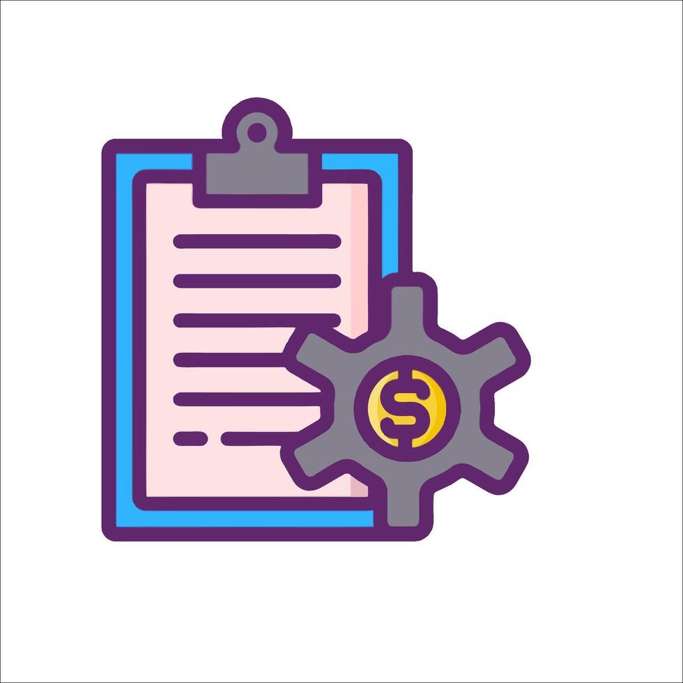 A clipboard with a dollar sign and a gear vector
