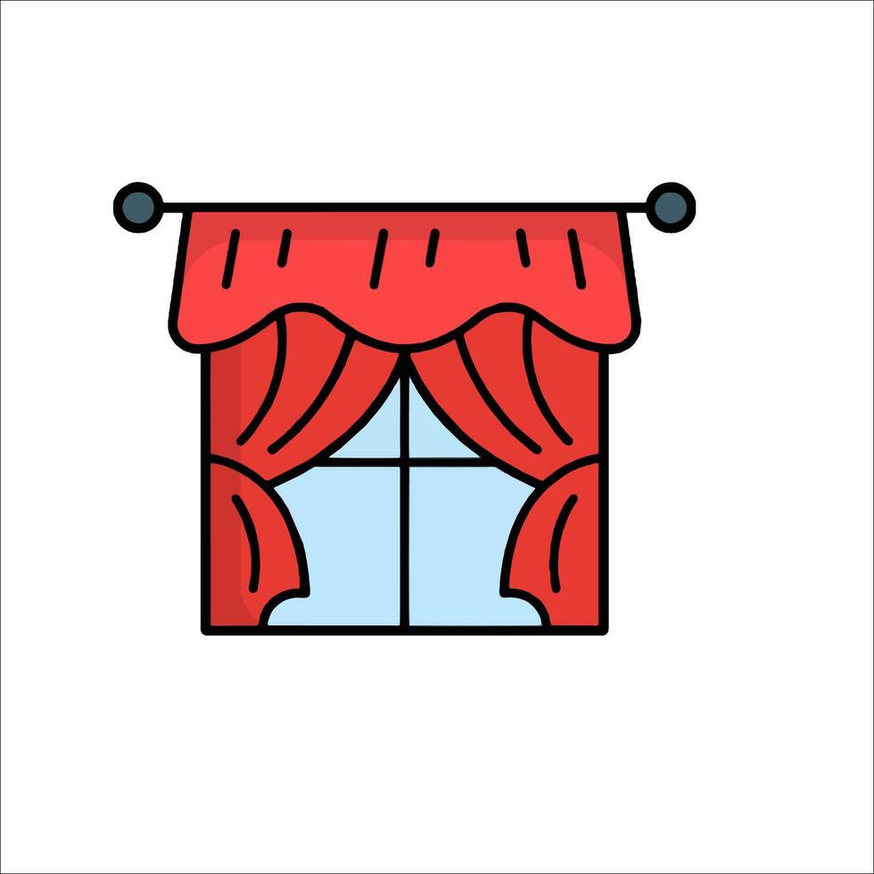 A red curtain with a window on a white background vector