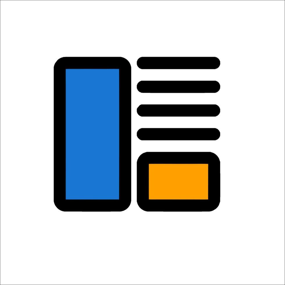 A blue and orange icon with a newspaper vector