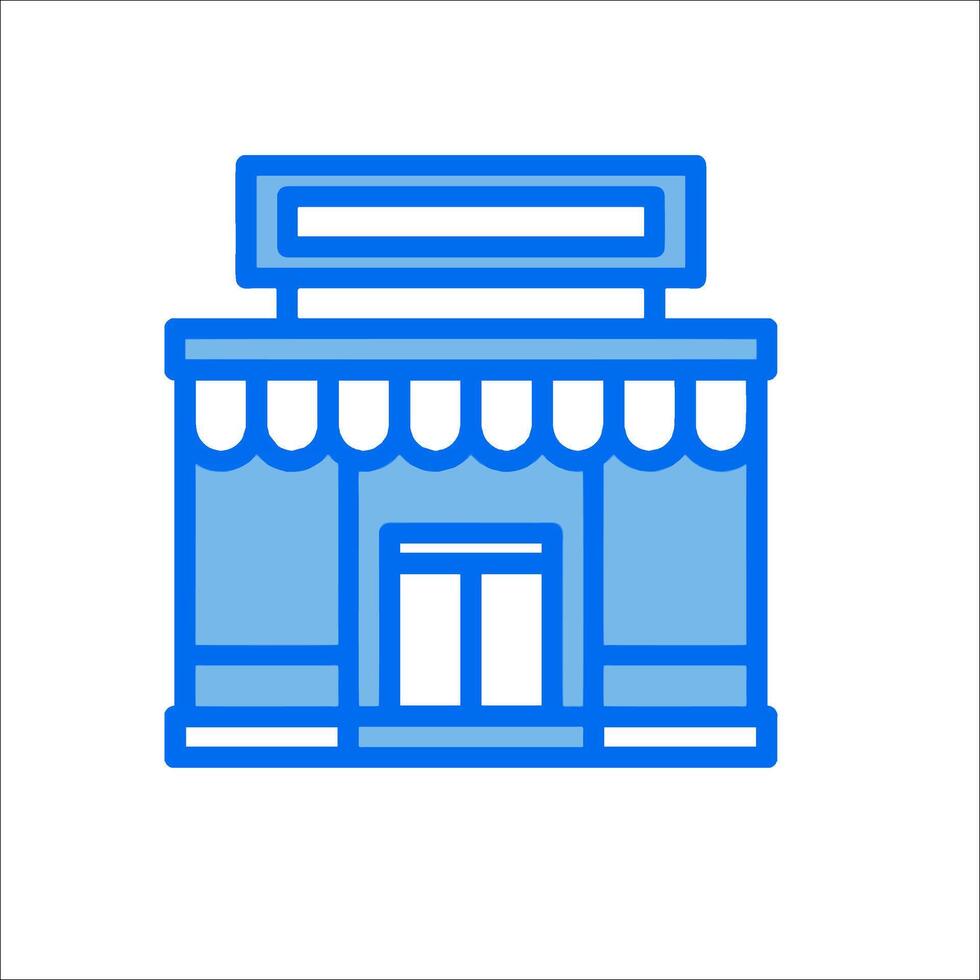 A blue line icon of a store front vector