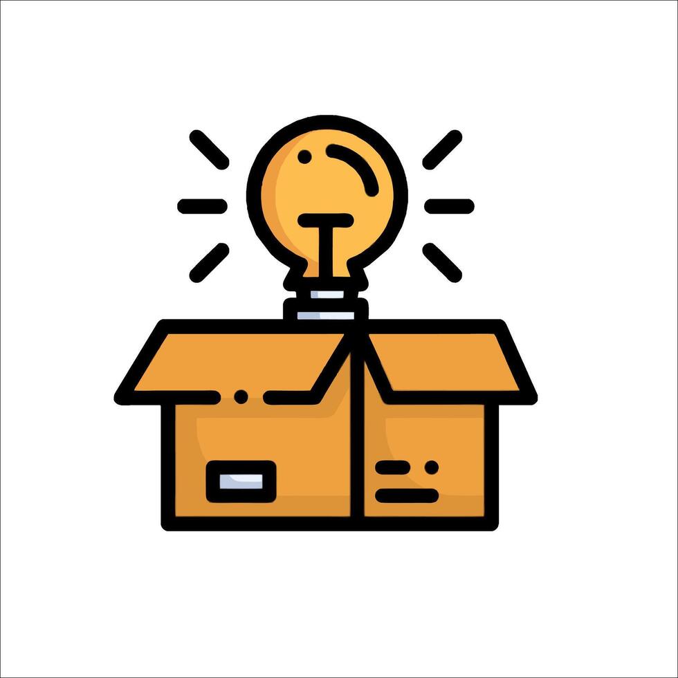 An icon of a box with a light bulb inside vector