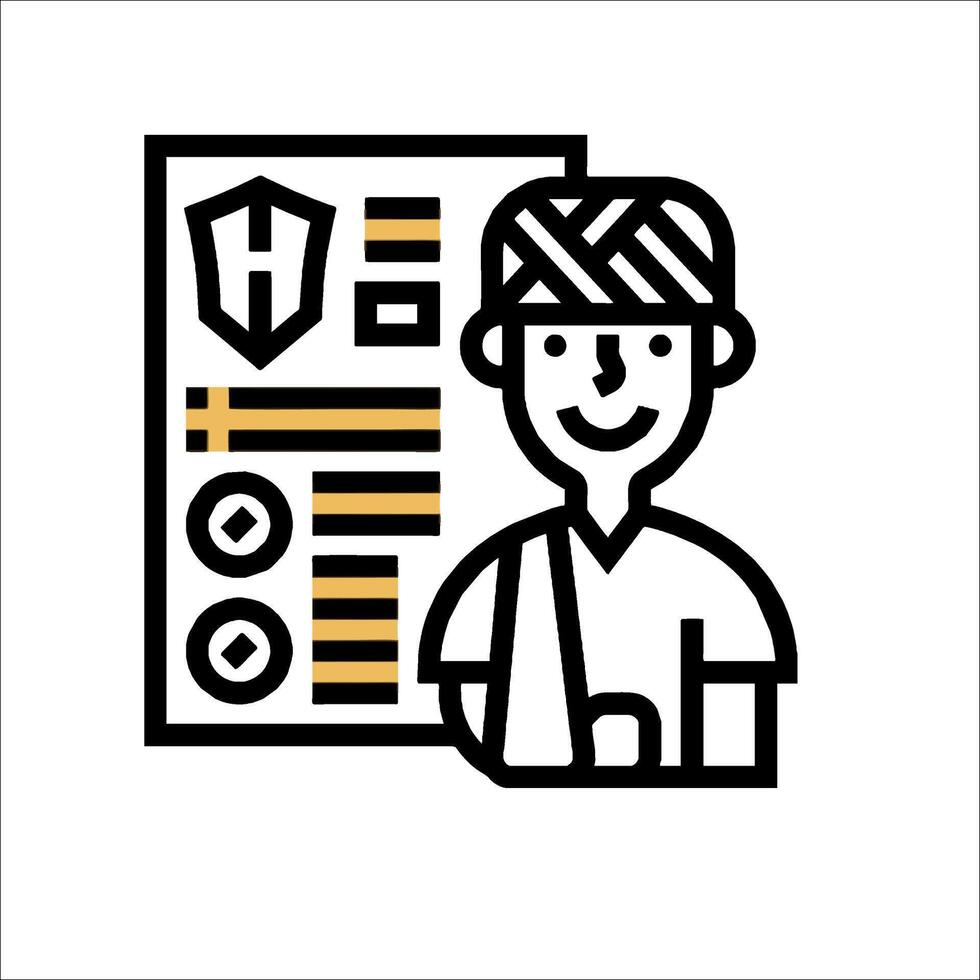 A man with a bandage on his head is standing in front of a sheet of paper vector