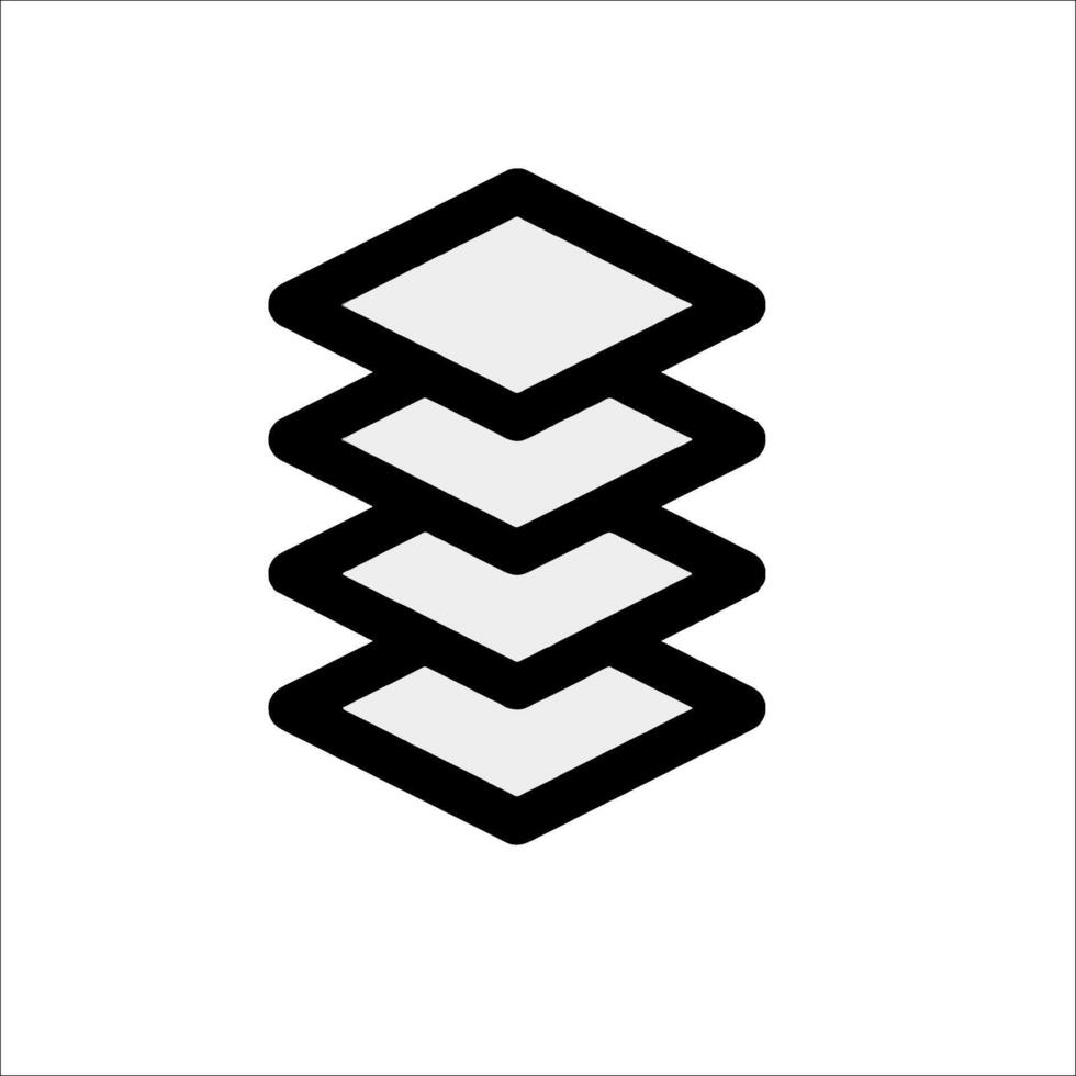 A black and white logo of a stack of three cubes vector