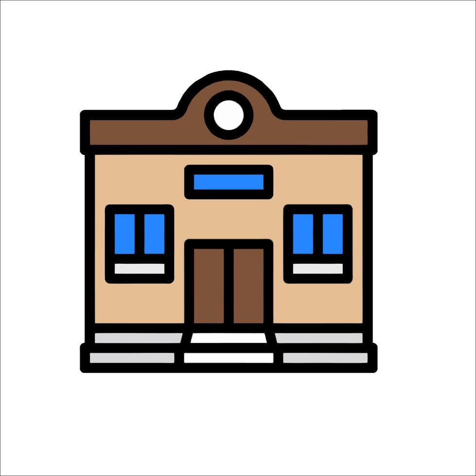 A building icon with a clock on the front vector