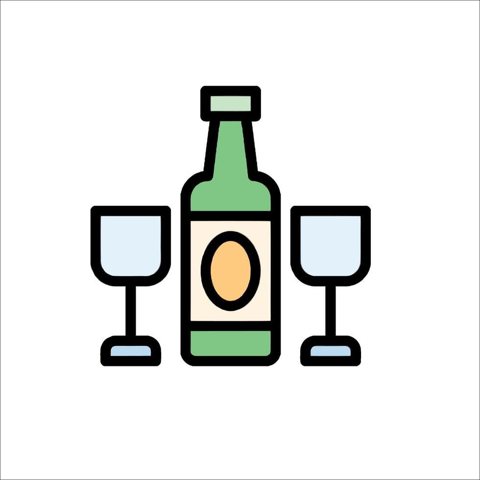 A bottle of wine and two glasses on a white background vector