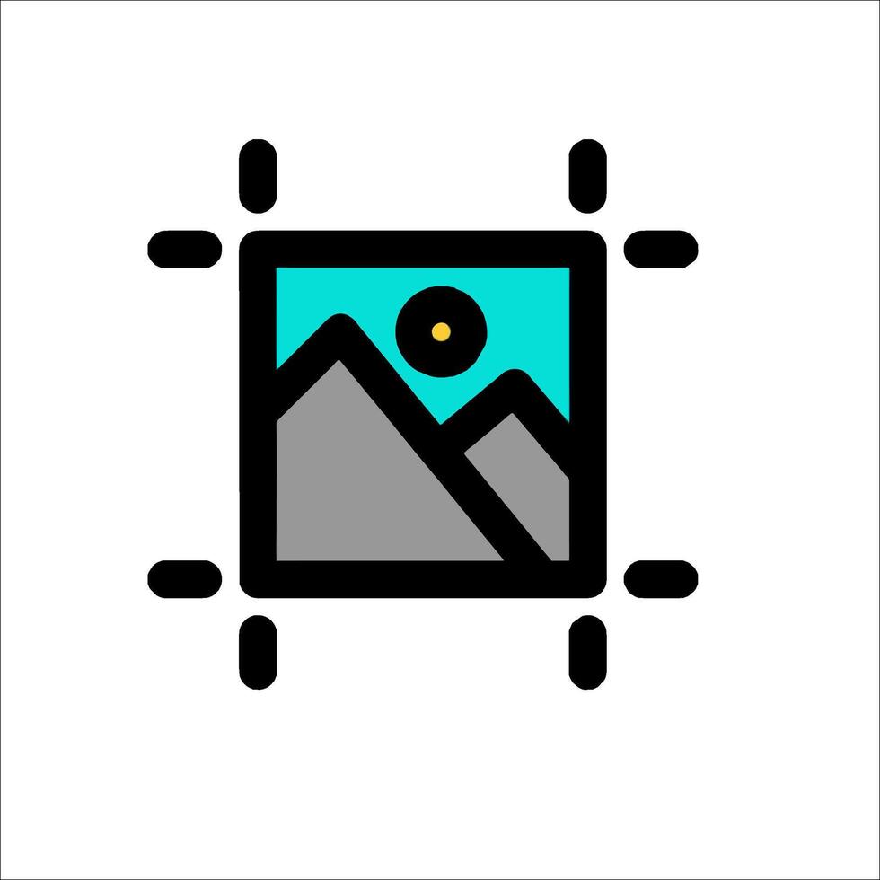 A square with a mountain in the middle and a sun in the background vector