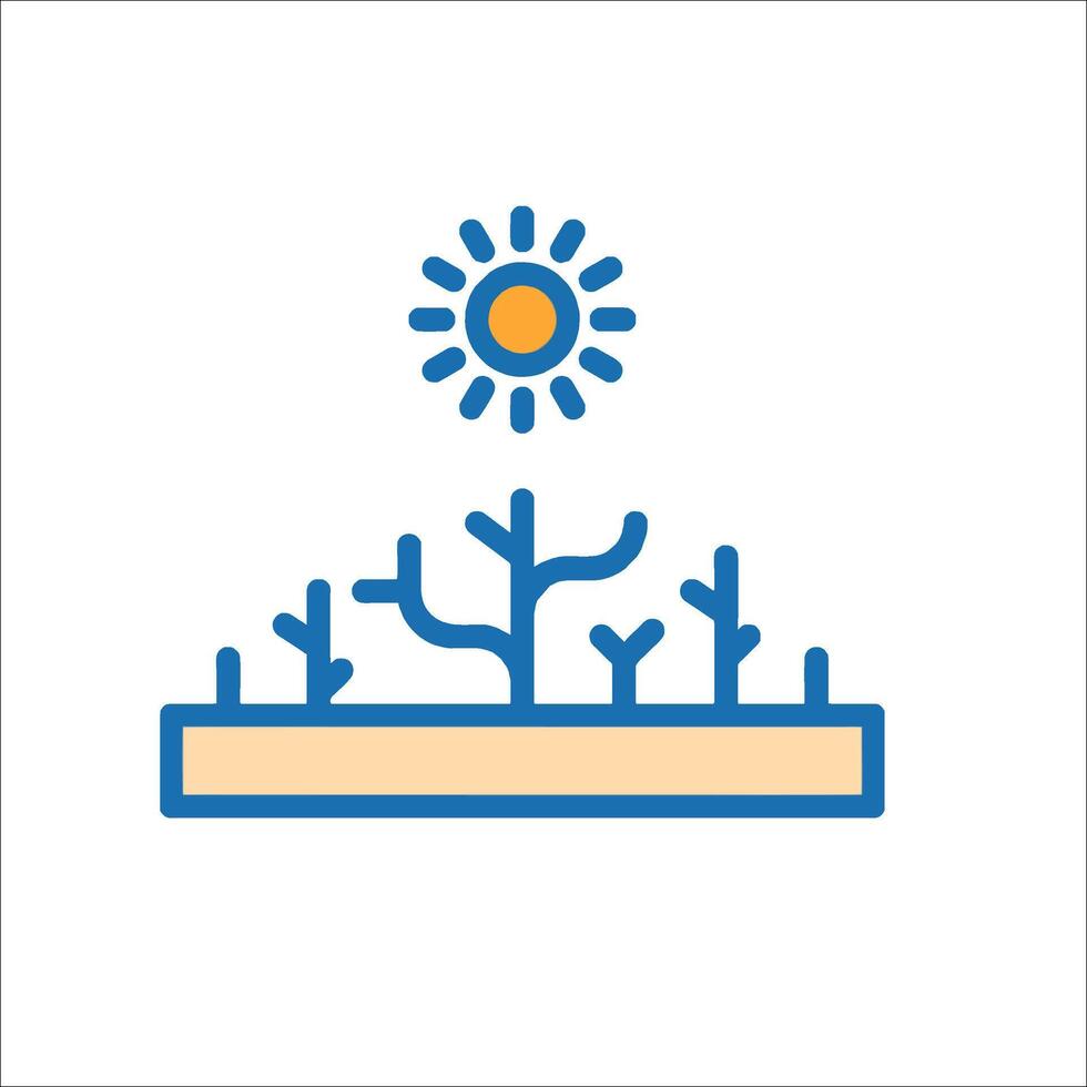 A blue icon of a desert with plants and sun vector