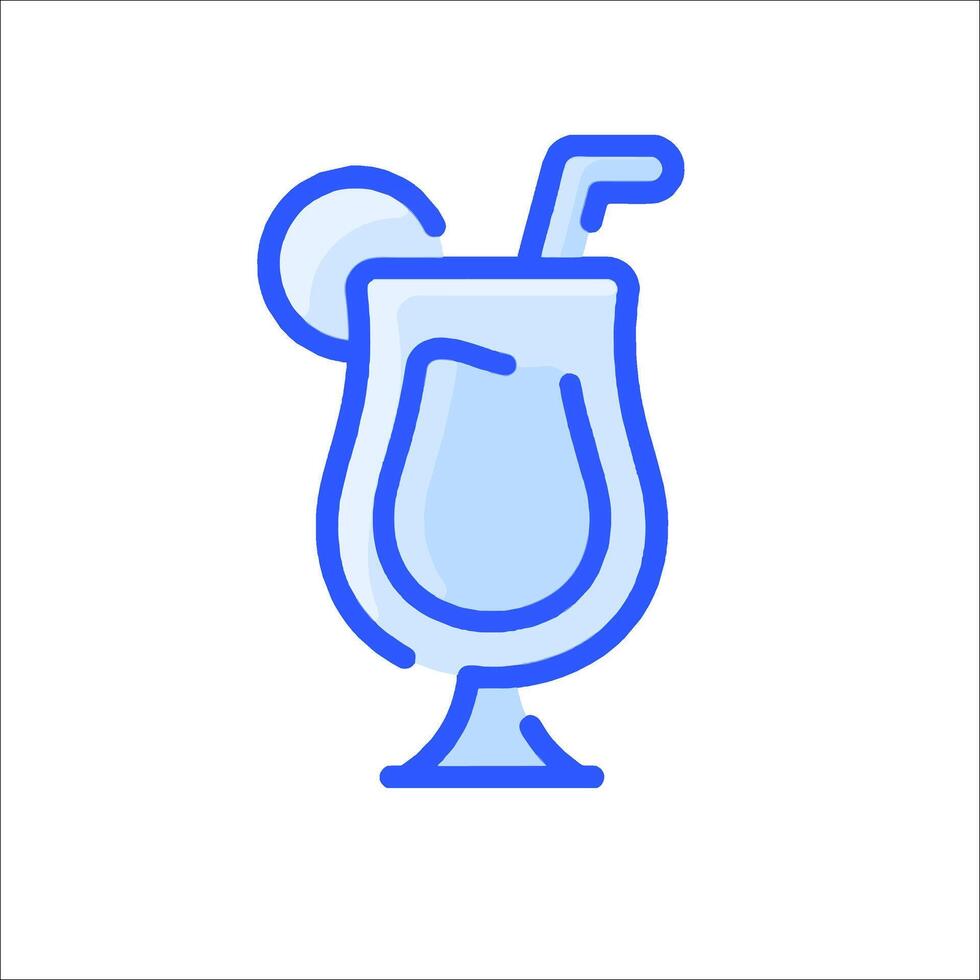 A drink with a straw and a slice of lemon vector