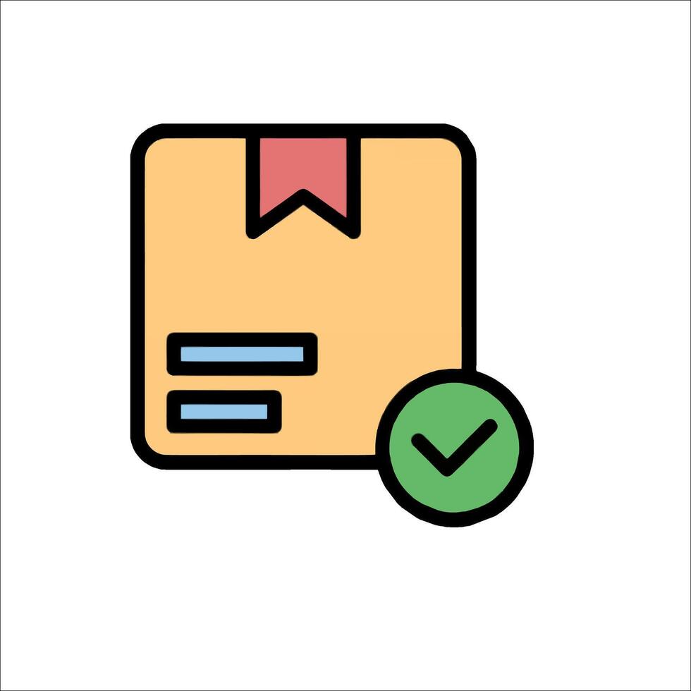 A box with a check mark and a green tick vector