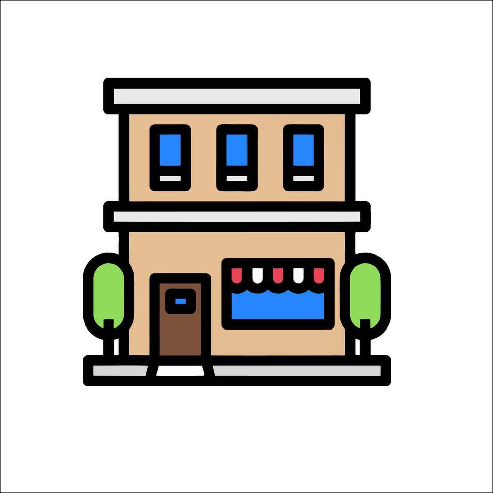 A small building with a tree and a tree in front of it vector