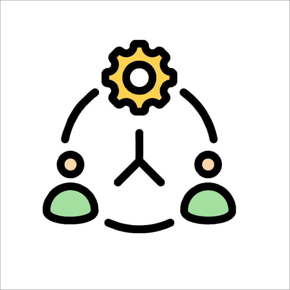 A group of people are gathered around a gear wheel vector