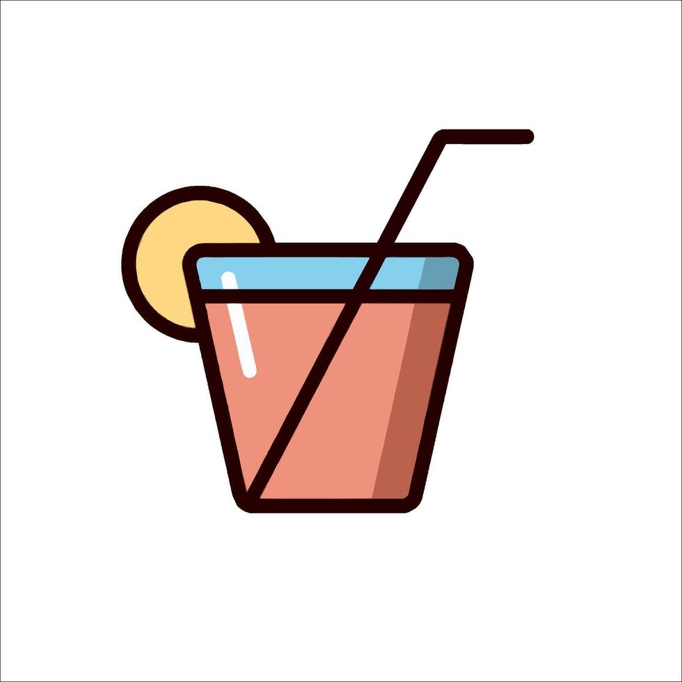 A drink with a straw and a slice of lemon vector