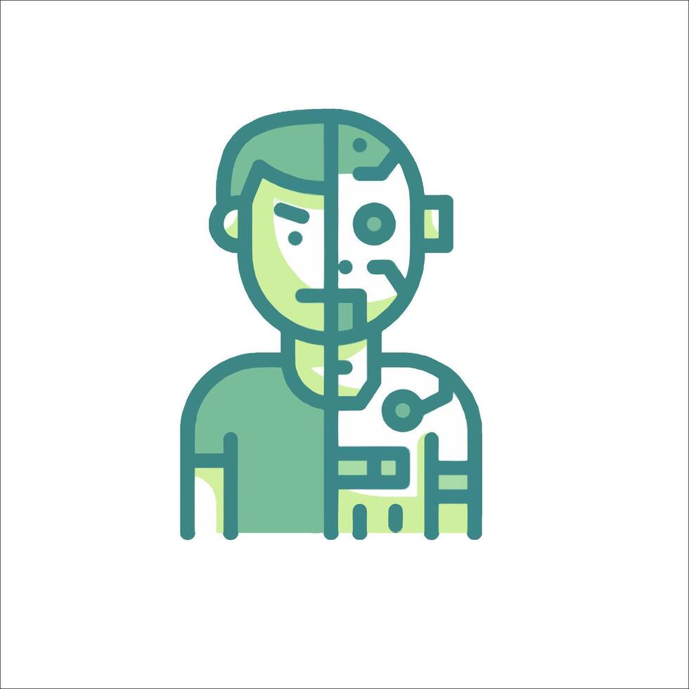 A robot man with a face on one side and a head on the other vector