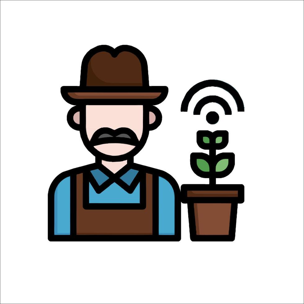A man with a hat and a plant in a pot vector