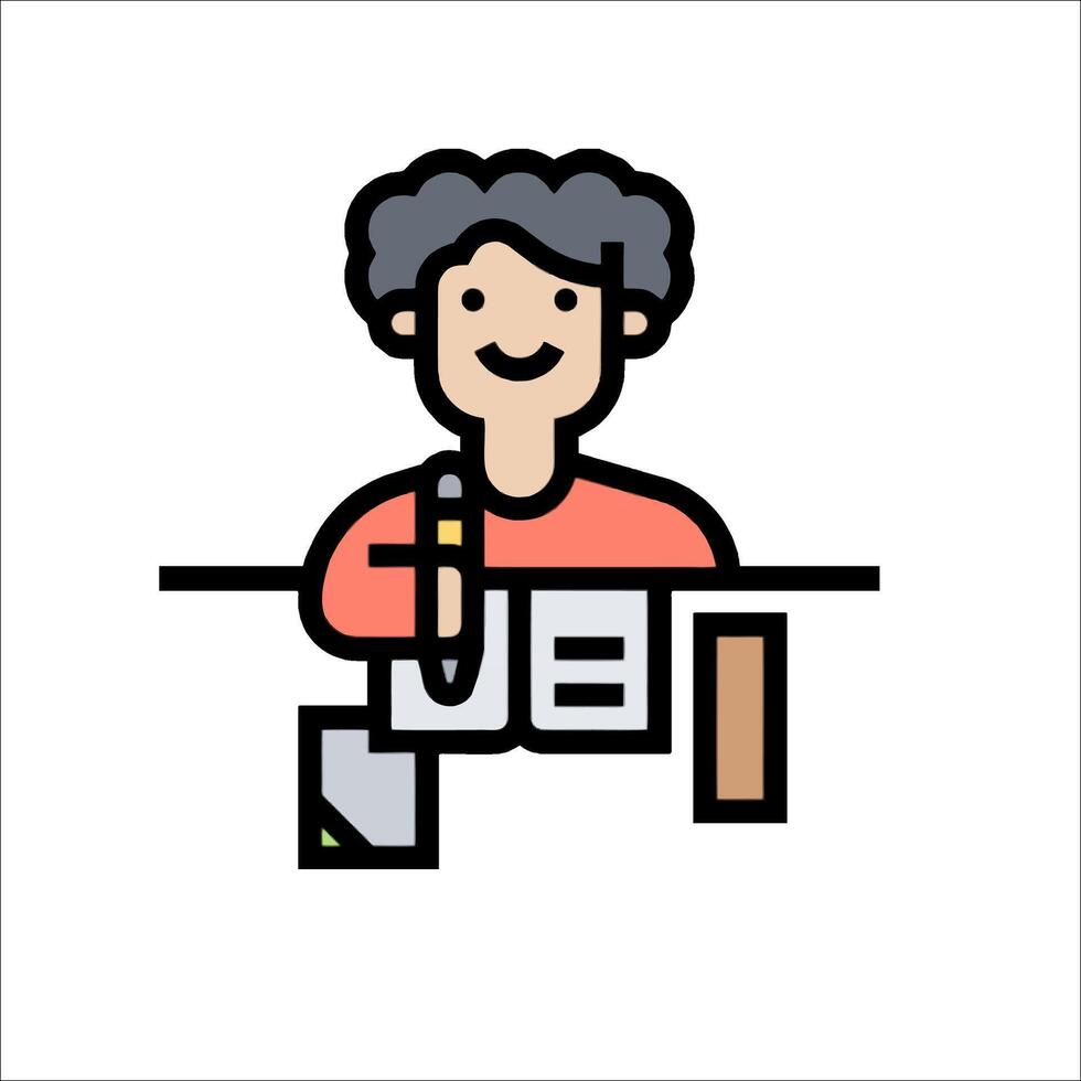 A woman is sitting at a desk with a book in front of her vector
