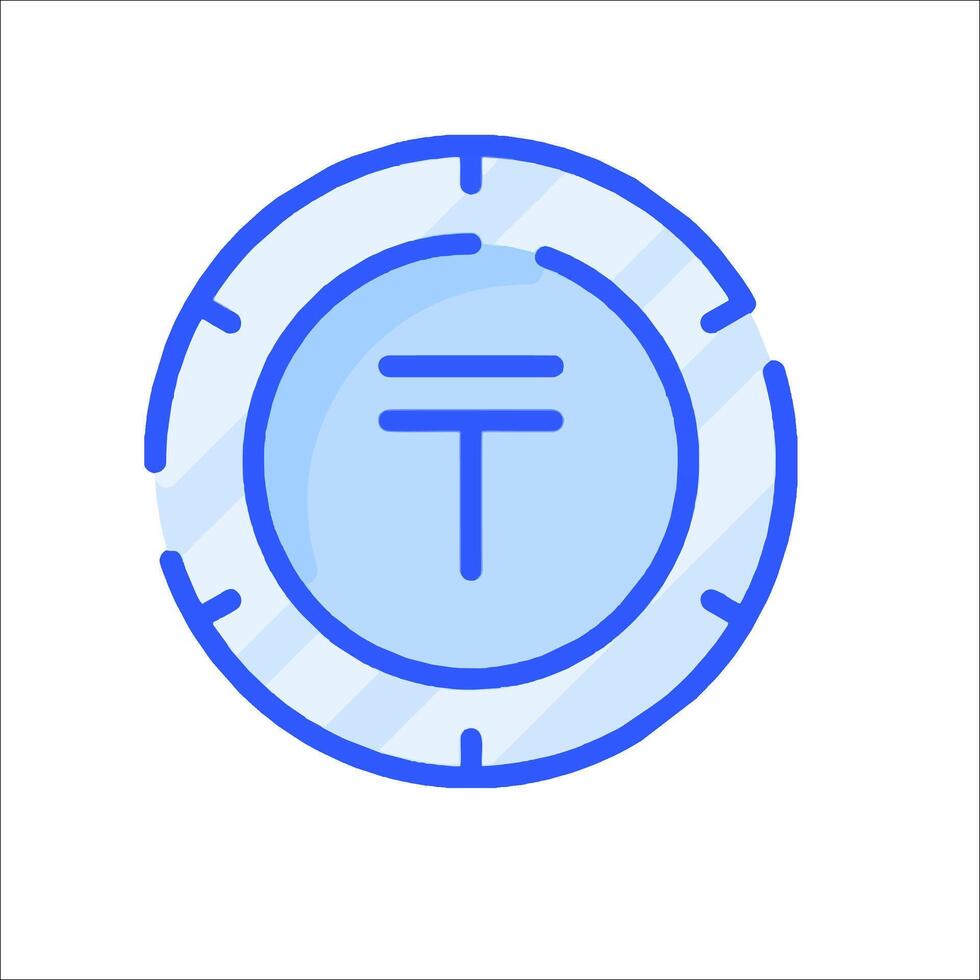 A blue and white icon with the word t vector