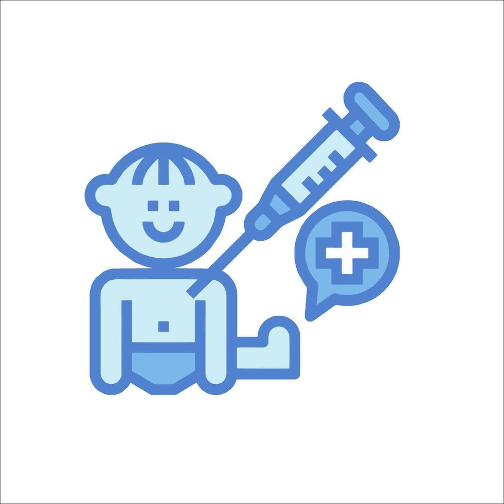 A blue icon of a child with a syringe vector