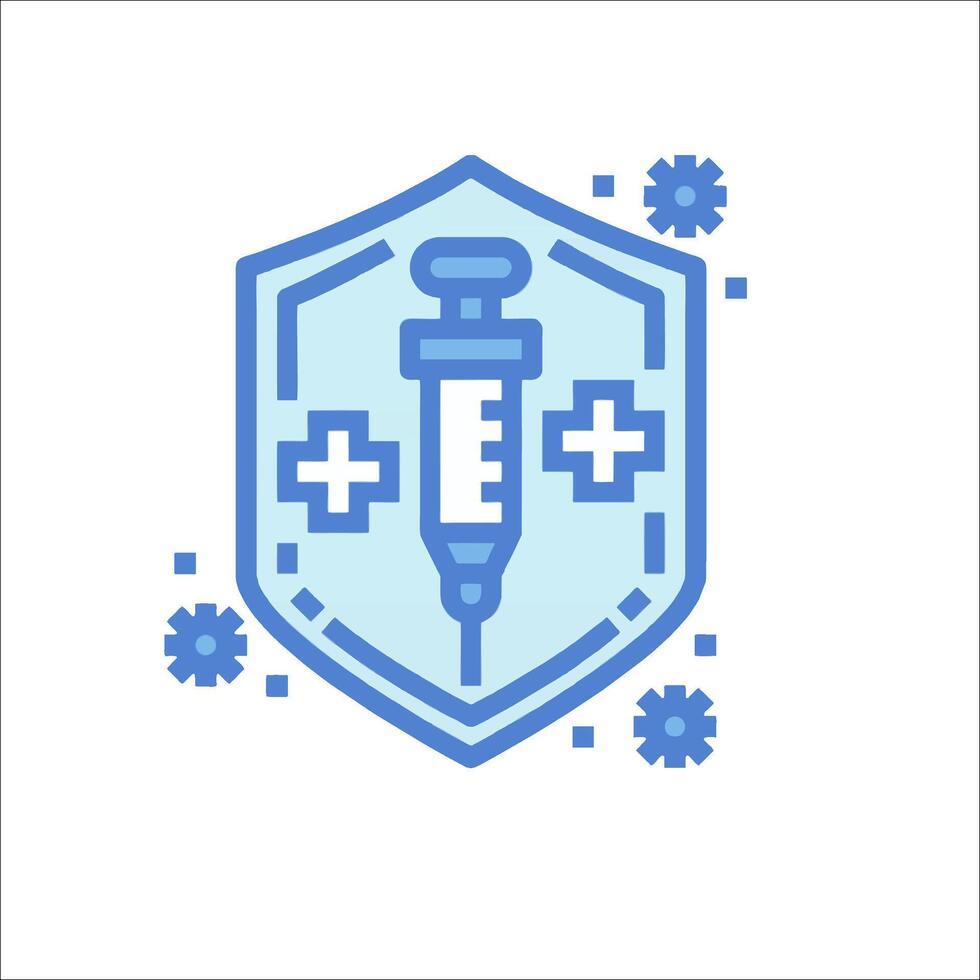 A blue shield with a syringe on it vector