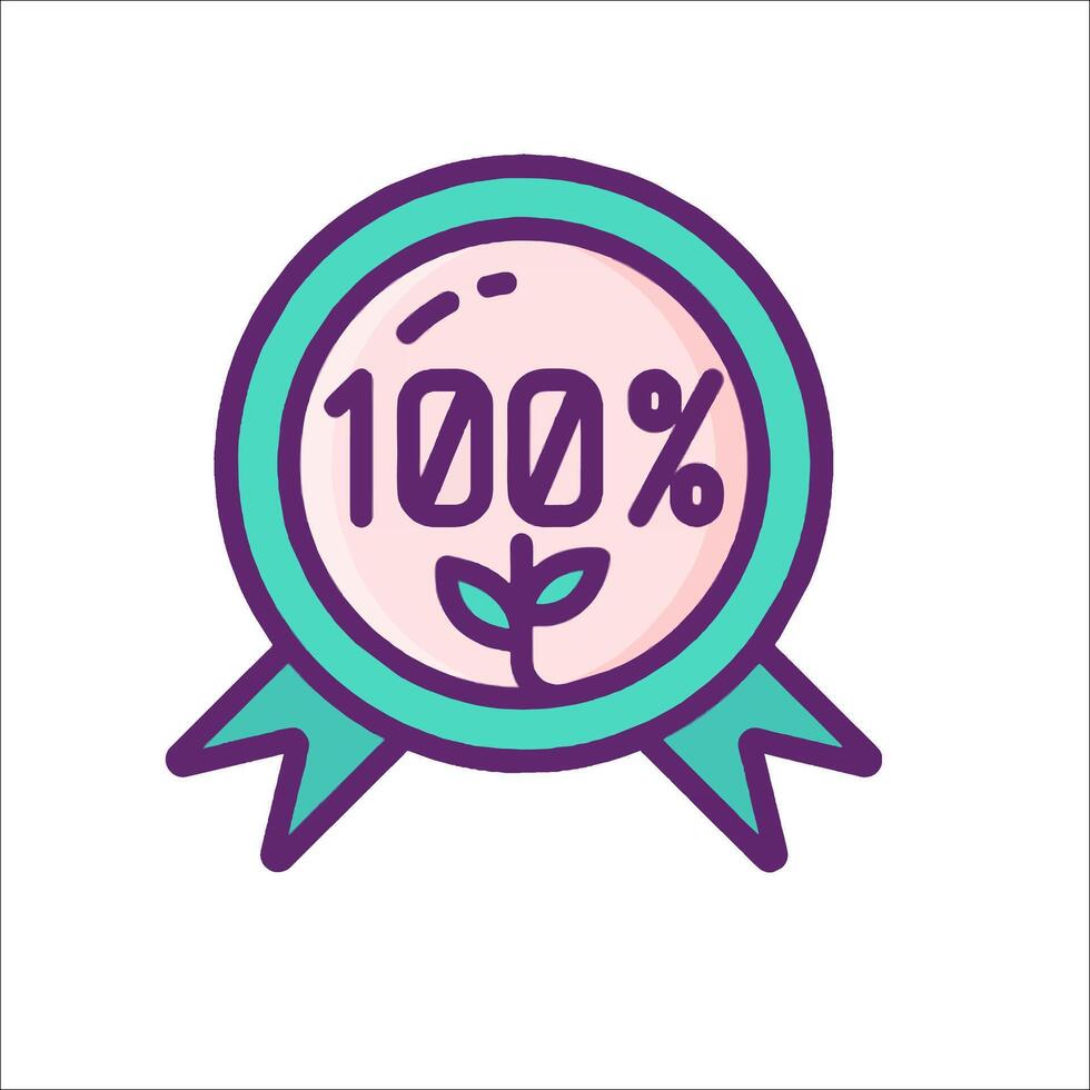 100 percent badge icon with a plant vector