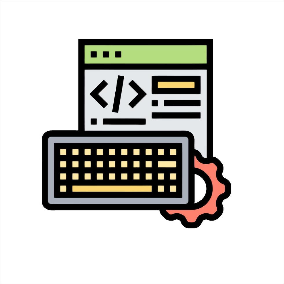 A computer keyboard and a computer screen with a code symbol vector