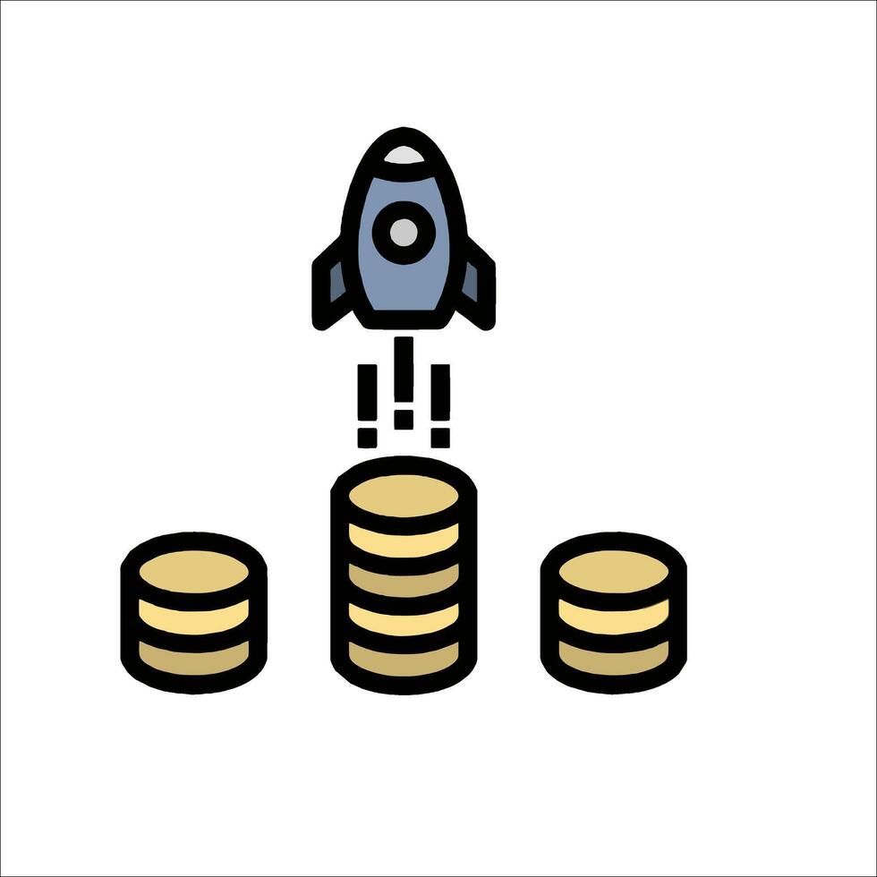 A rocket is flying over stacks of coins vector