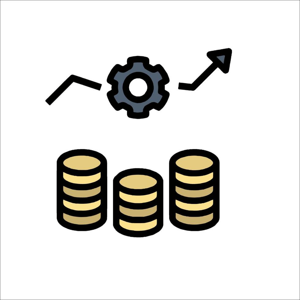 A stack of coins with a gear and arrow pointing up vector