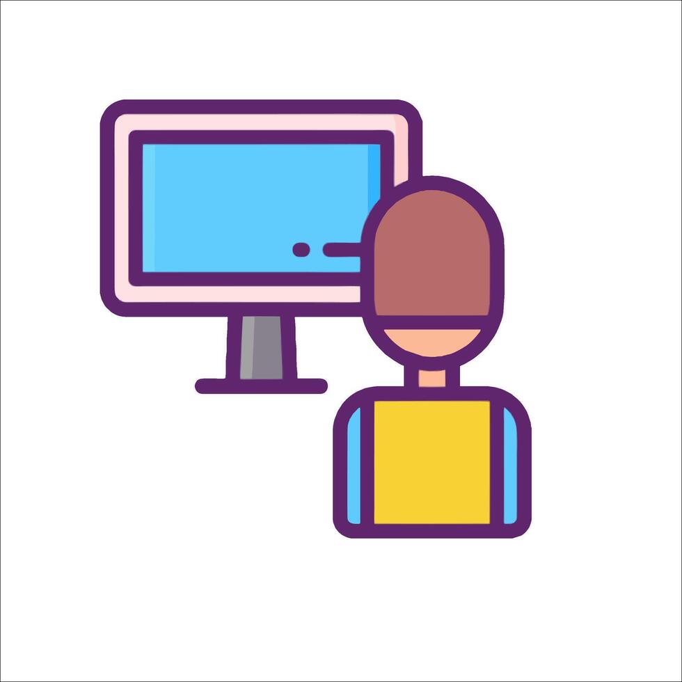 A person is looking at a computer monitor vector