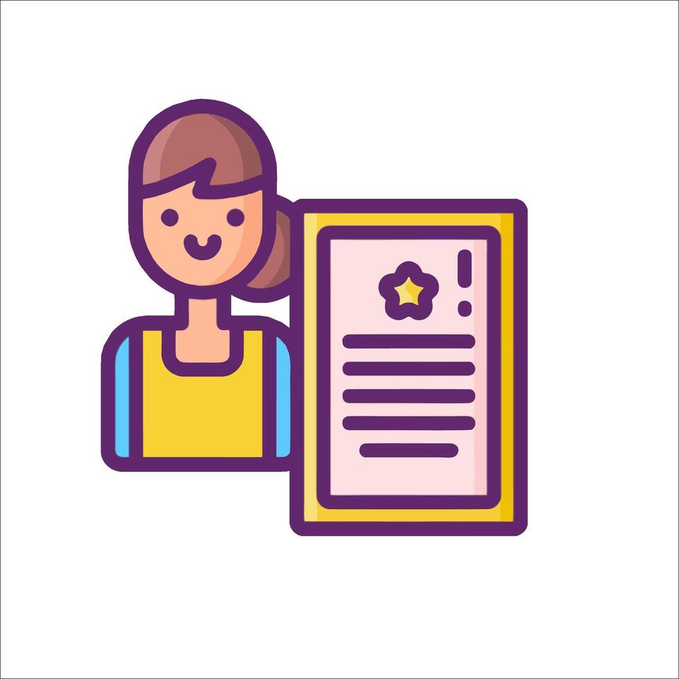 A woman holding a document and a star icon vector