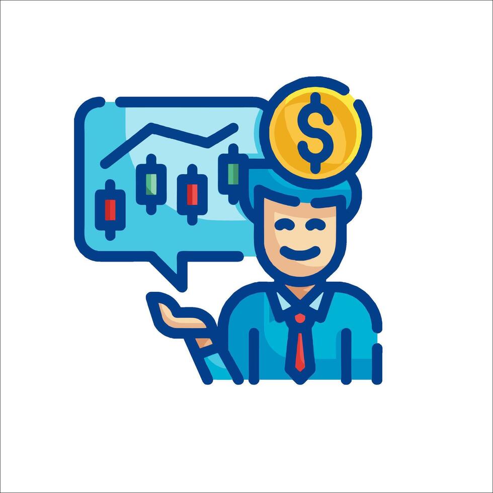 A man with a dollar sign in his hand and a speech bubble vector