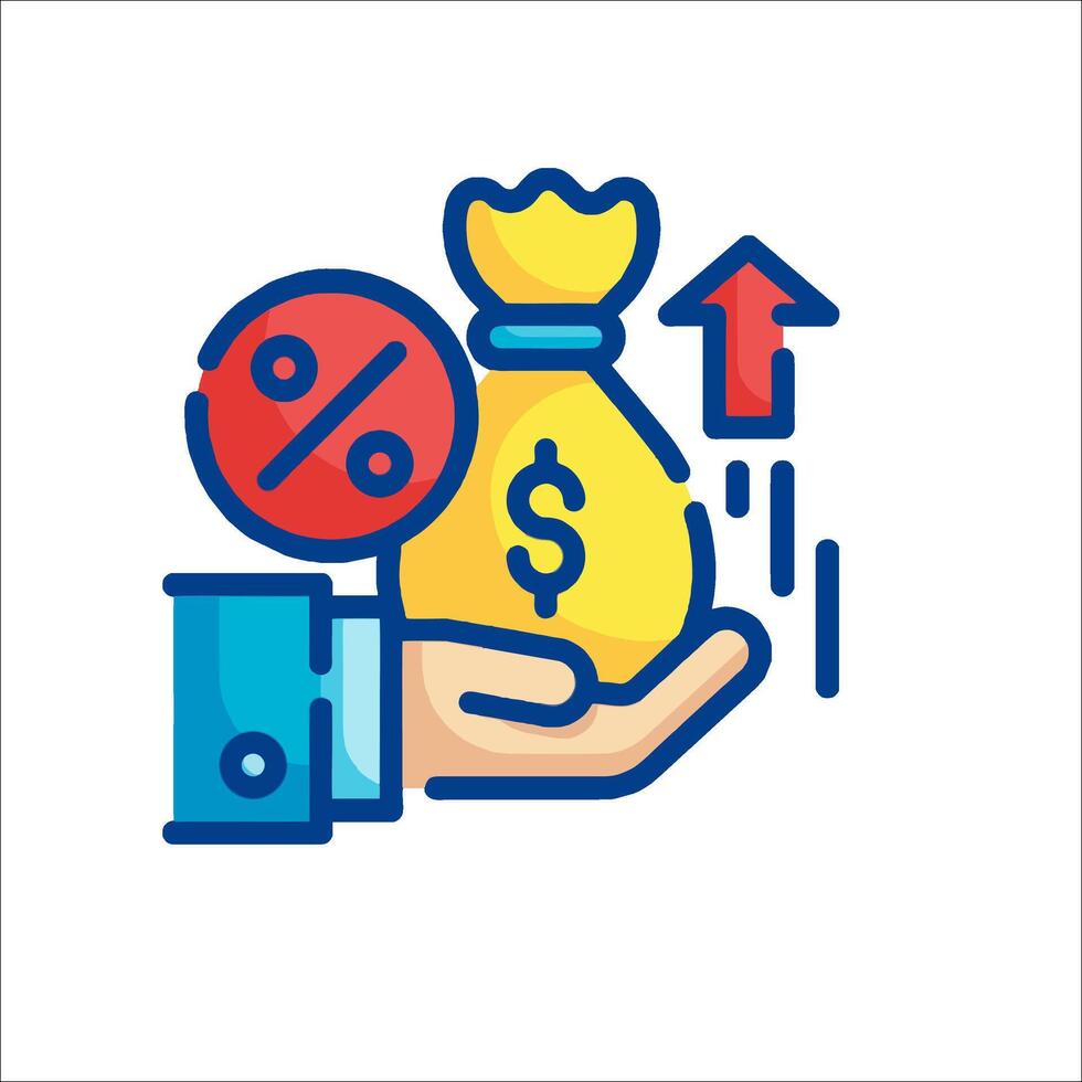 Hand holding money bag with arrow and dollar sign vector