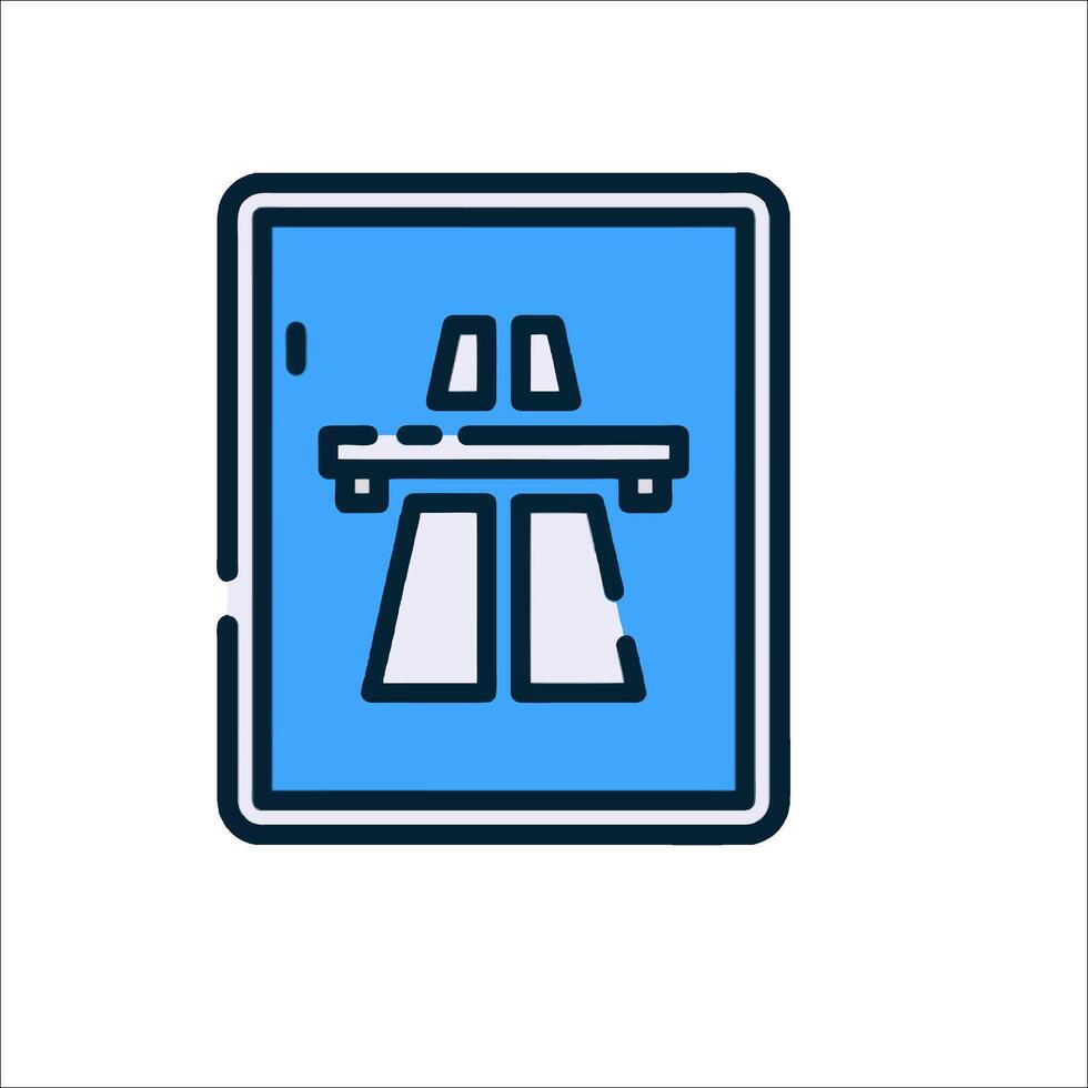 A blue line icon of a highway sign vector