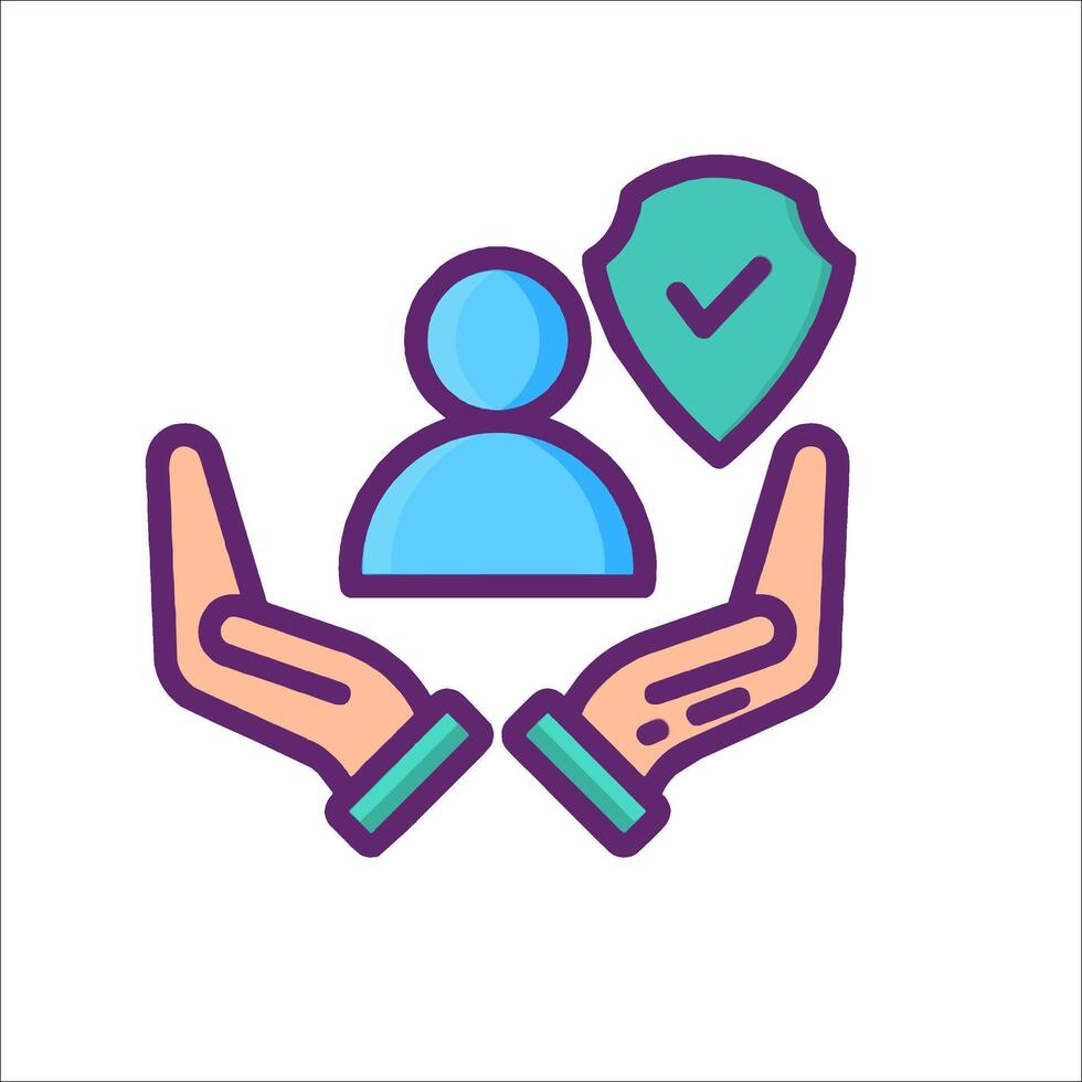 Two hands holding a shield and a person vector