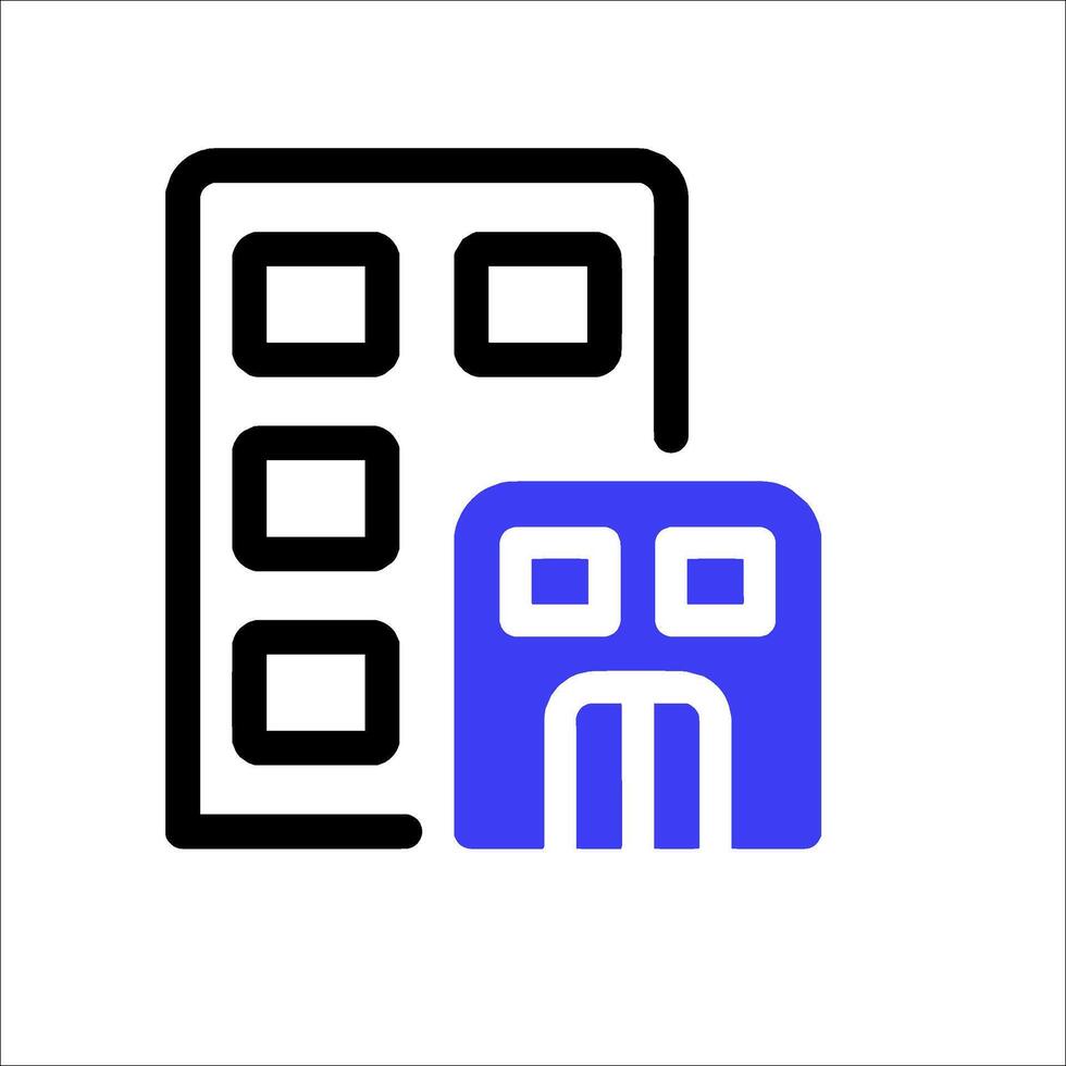 A blue and black icon of a building vector