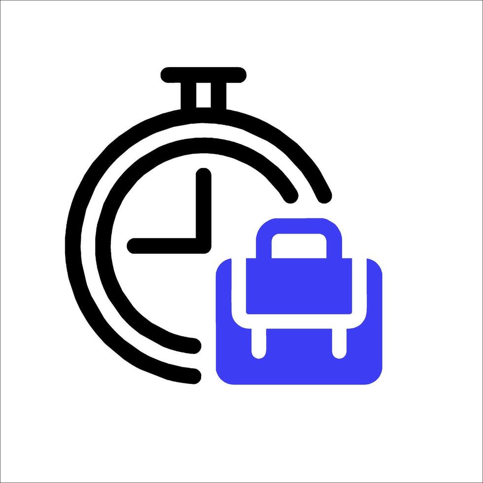 A blue and black icon of a clock and a briefcase vector