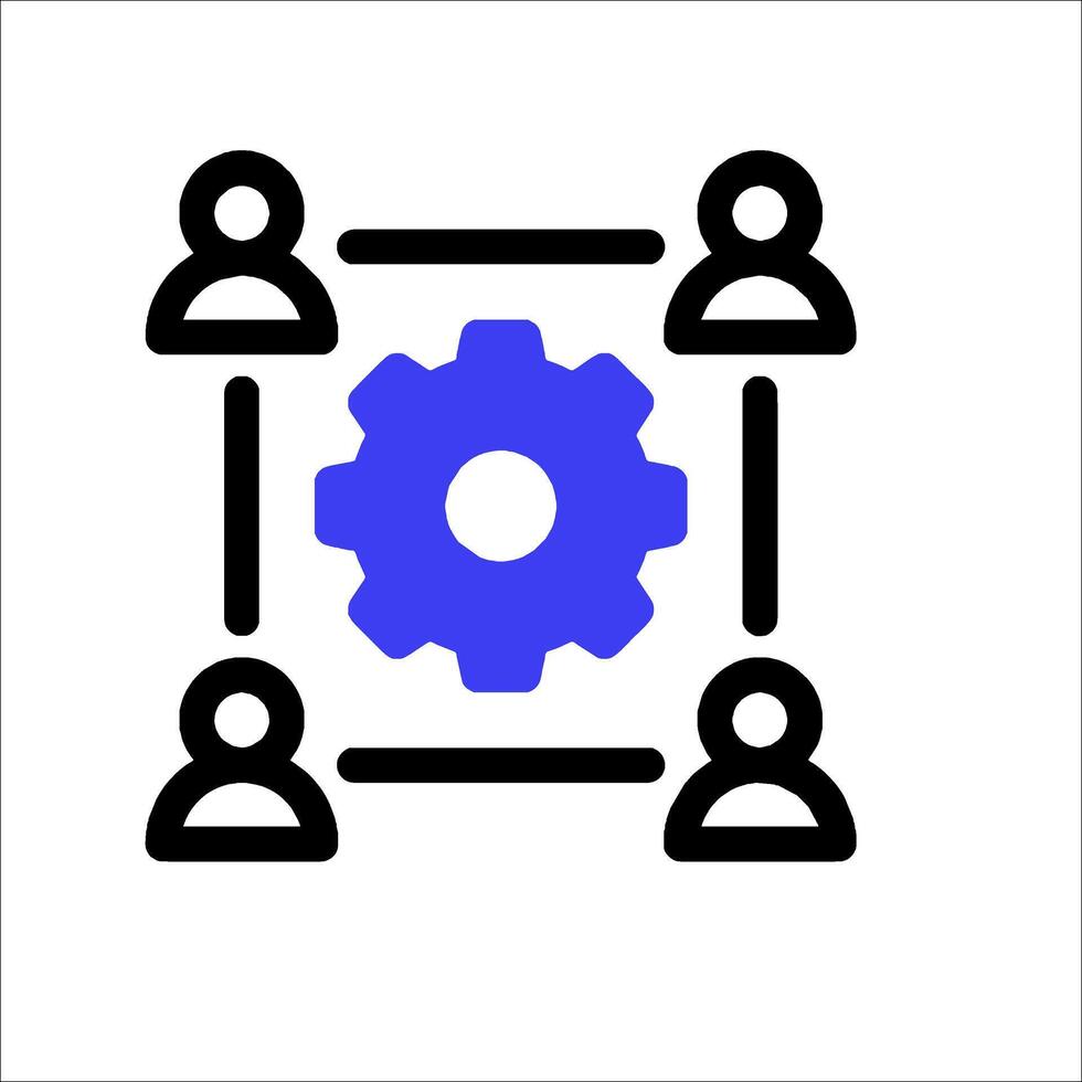 A group of people are connected by a gear vector