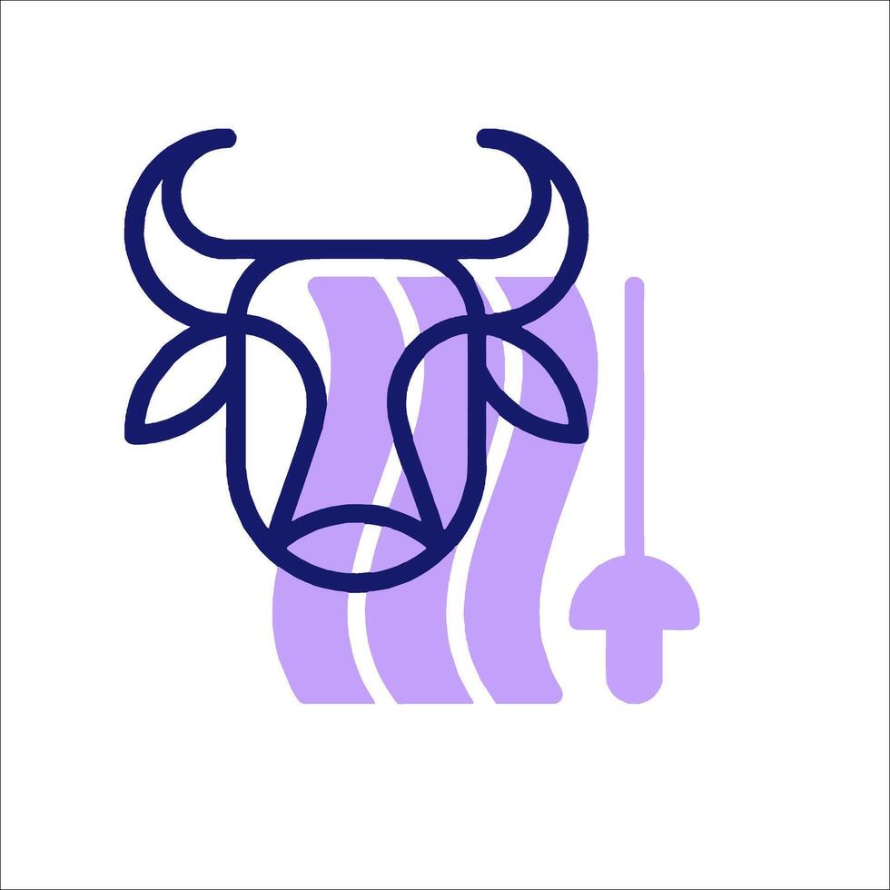 A purple cow with a long horn and a long tail vector