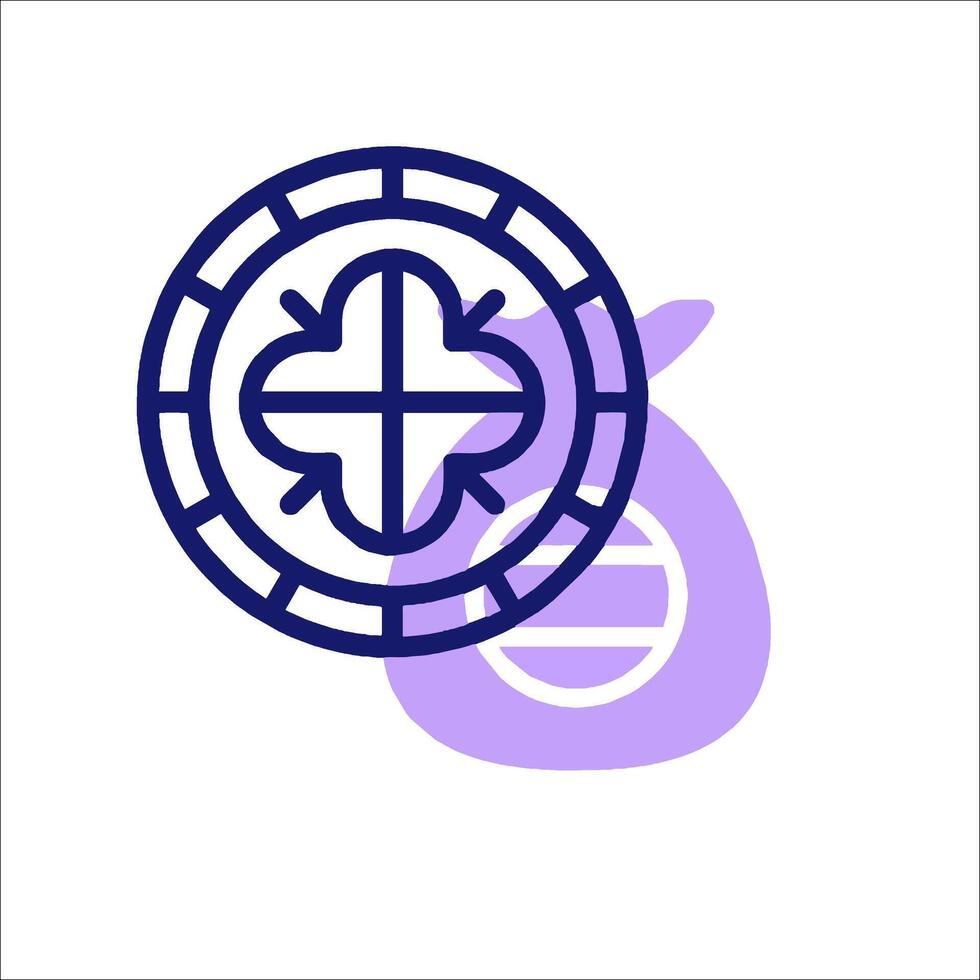 A purple and white icon with a coin and a bag vector