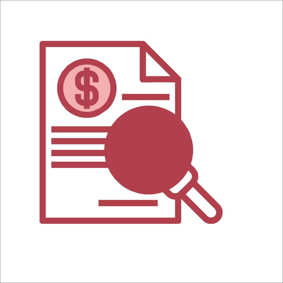 A magnifying glass is over a document with a dollar sign vector